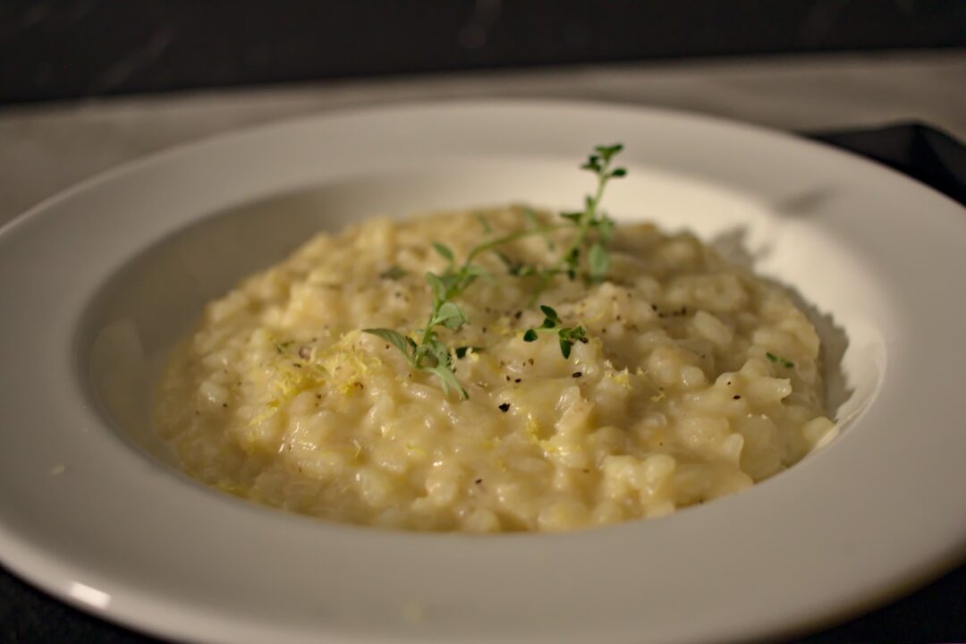 Risotto plated in a bowl