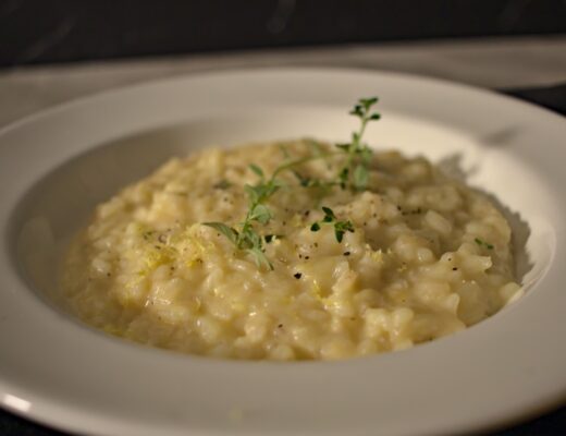 Risotto plated in a bowl