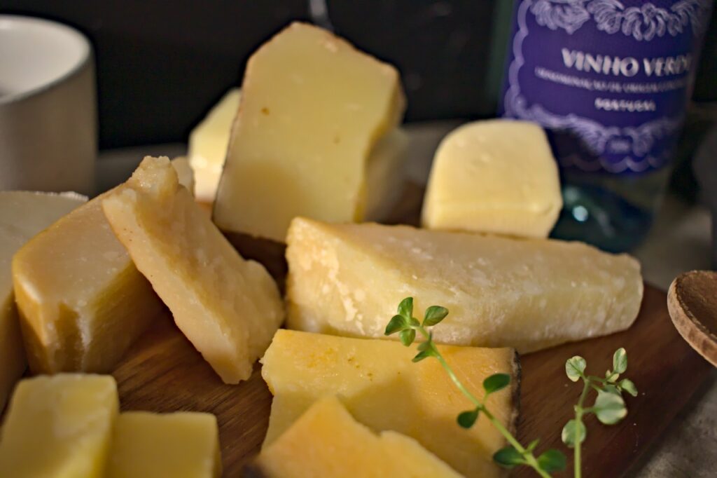 Closeup photo of various cheeses
