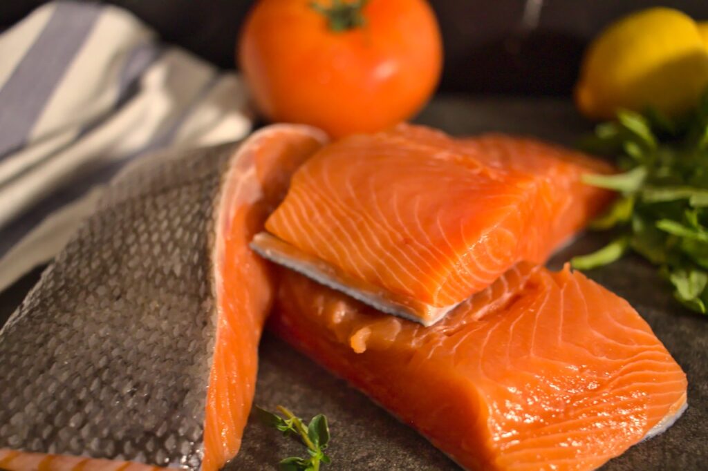Closeup shot of raw salmon fillets