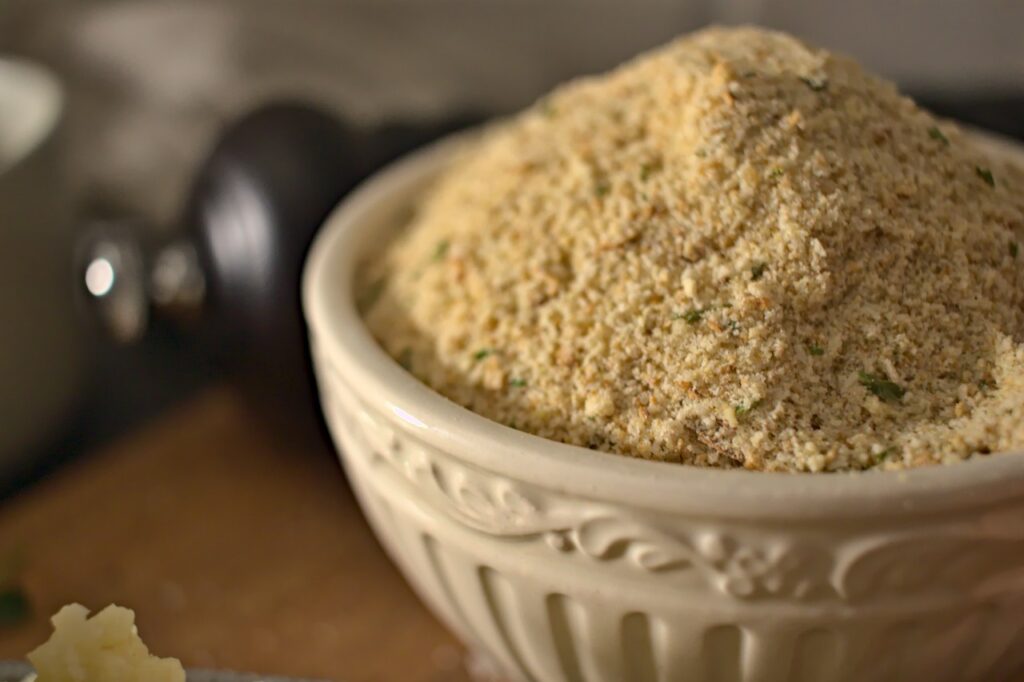 Closeup photo of breadcrumbs