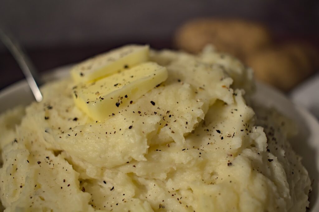Closeup photo of mashed potatoes with butter
