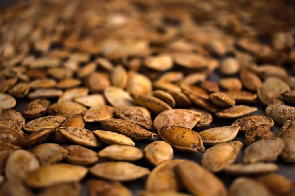 Closeup shot of roasted pumpkin seeds